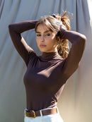 Body Gola Alta Manga Longa Marrom