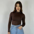 Body Gola Alta Manga Longa Marrom