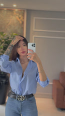 Camisa Social Feminina Azul
